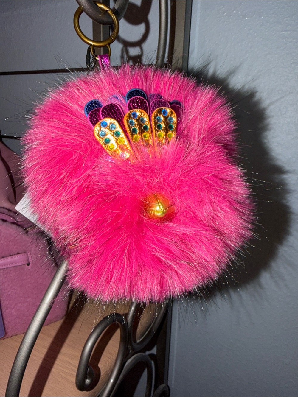 Kurt Geiger Hot Pink Furry Pom Pom Eagle Charm